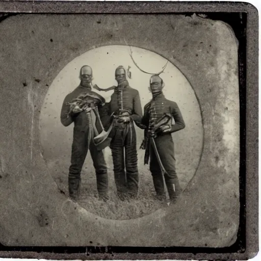 Image similar to tintype old picture of 1 8 0 0 s alien tech hunters