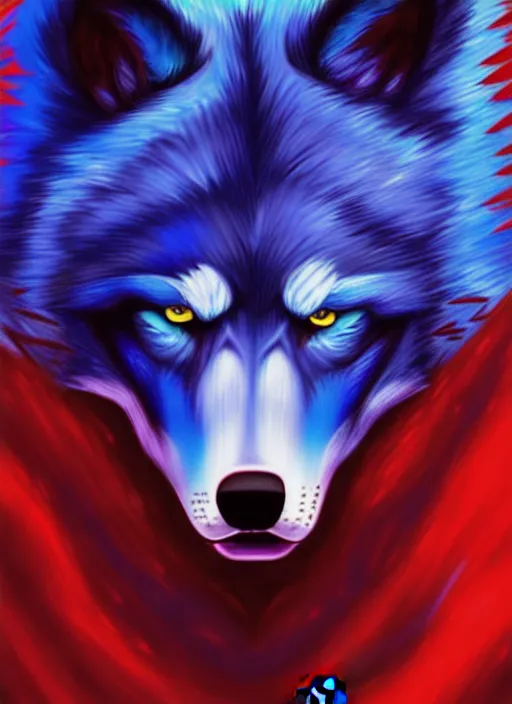 Image similar to blue wolf, red eyes highly detailed, deep focus, digital painting, smooth, sharp focus, anime art style, trending on artstation, 4 k