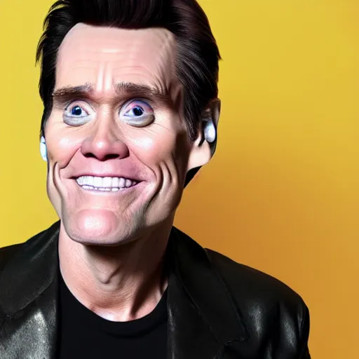 Image similar to a portrait of jim carrey wearing mechanical implants on the face