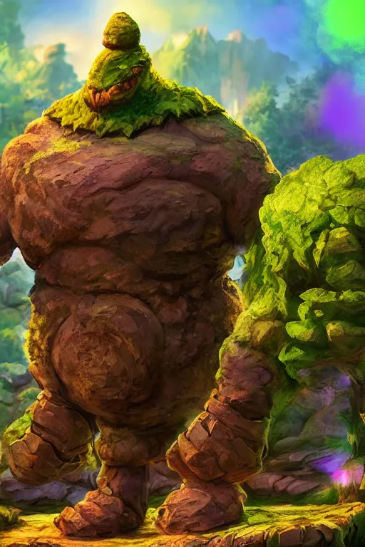 Image similar to zelda fantasy art giant golem troll wood rock greeble gemstone, global illumination ray tracing hdr fanart arstation by sung choi and eric pfeiffer and gabriel garza and casper konefal bastion forged hardmesh lisa frank zbrush central