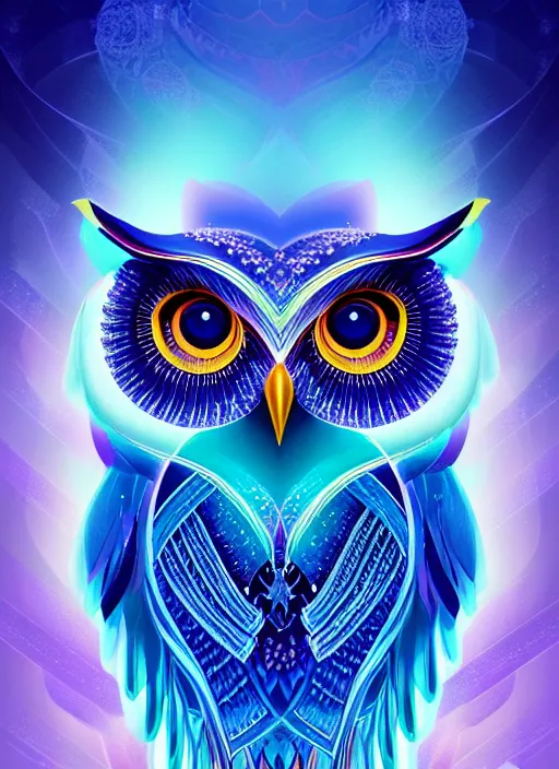 Image similar to symmetry!! product render poster vivid colors divine proportion owl, ice and snow, glowing fog intricate, elegant, highly detailed, digital painting, artstation, concept art, smooth, sharp focus, illustration,