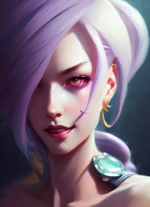 Prompt: portrait of jinx, league of legends, intricate, elegant, highly detailed, digital painting, artstation, concept art, smooth, sharp focus, illustration, by ilya kuvshinov and krenz cushart