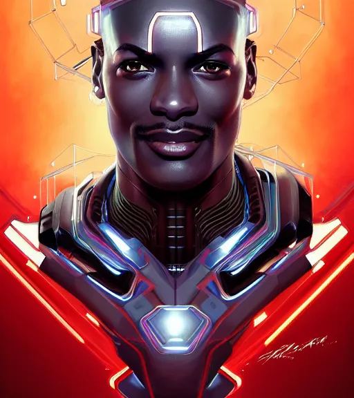 Prompt: symmetry portrait of michael jordan cyberborg ultra detailed, intricate, anime, dynamic lighting, digital art, digital painting, art station, wlop, sharp focus, illustration, art by artgerm and greg rutkowski and alphonse mucha