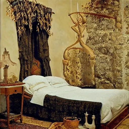 Image similar to a cozy bedroom decorated by salvador dali, detailed, high resolution, wow!, intricate