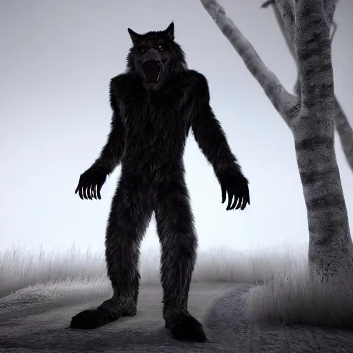 Prompt: man transforming into a werewolf at night with black soft realistic fur, ultra detail, unreal engine, 8 k