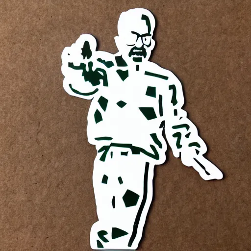 Image similar to die cut sticker, walter white breakdancing, splatter paint