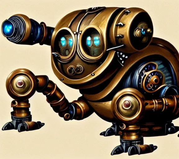 Image similar to futuristic steampunk ferret - shaped robot, steam - powered bioshock ferret - shaped mechanical robot, professional steampunk concept art