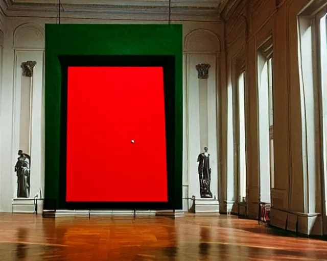 Image similar to city sized clay sculpture in a huge room. a green red and black painting by Magritte