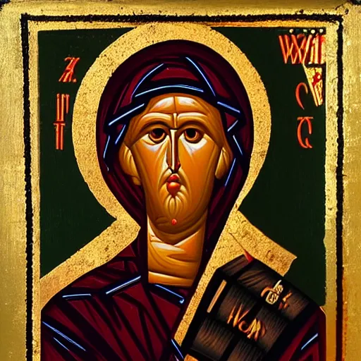 Prompt: Byzantine icon by William Turner