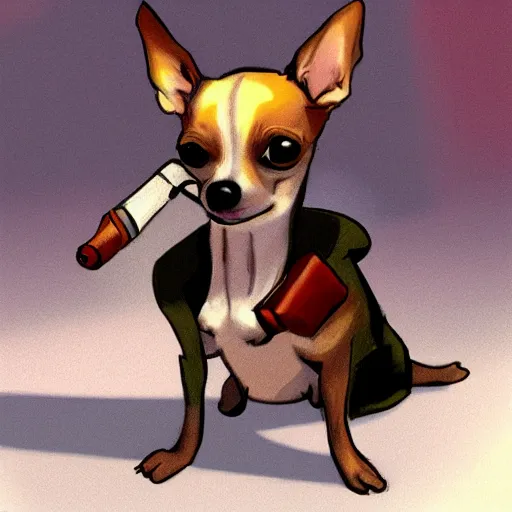 Image similar to chihuahua holding a gun, fan art, concept art