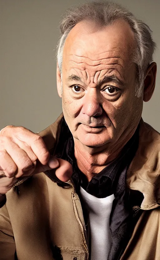 Image similar to bill murray talking stupidly, cinematic composition and lighting