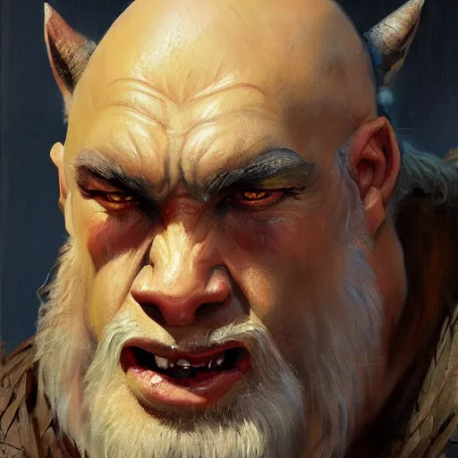 Image similar to a friendly orc taylor, close - up portrait, fantasy character portrait by greg rutkowski, gaston bussiere, larry elmore