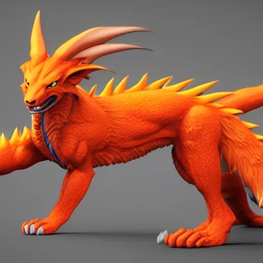 Image similar to a high resolution render of dragon mixed with kurama from naruto, artstation, accurate, 8 k, cgivfx, quixel, wetastudiofx, bigstudiovfx, octanerender 3 d, framestorevfx, cgrecord, highdensity, highradiosity