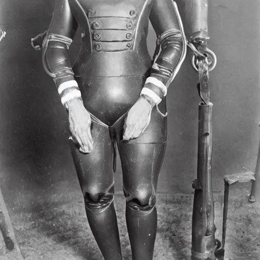 Prompt: copper diving suit. old diving suit pictures