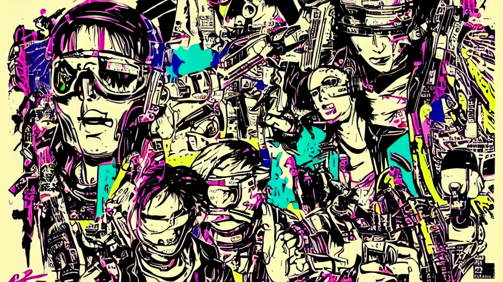 Prompt: hotline miami futuristic japanese cyberpunk by roy lichtenstein, by andy warhol, ben - day dots, pop art, bladerunner, pixiv contest winner, cyberpunk style, cyberpunk color scheme, mechanical, high resolution, hd, intricate detail, fine detail, 8 k