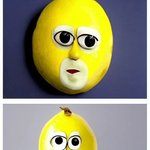 Image similar to a lemon with a face of jay leno on it