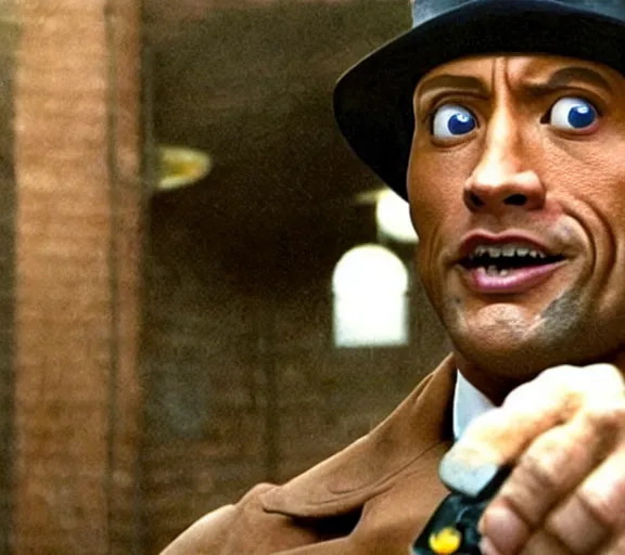 Image similar to dwayne johnson in a clockwork orange, movie still