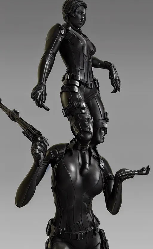 Image similar to black widow, bronze and silver statue, unreal engine, high detailed