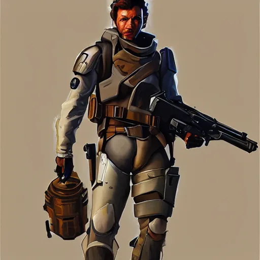 Image similar to greg manchess portrait painting of armored han solo as overwatch character, medium shot, asymmetrical, profile picture, organic painting, sunny day, matte painting, bold shapes, hard edges, street art, trending on artstation, by huang guangjian and gil elvgren and sachin teng