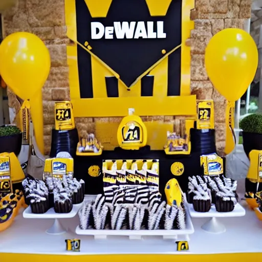 Image similar to a dewalt themed birthday party, photorealistic