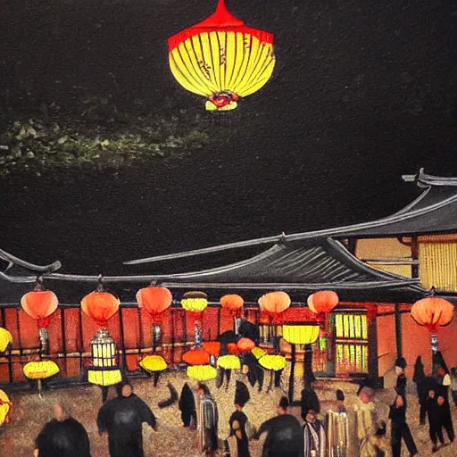 Image similar to a beautiful painting of the lantern festival in old kyoto