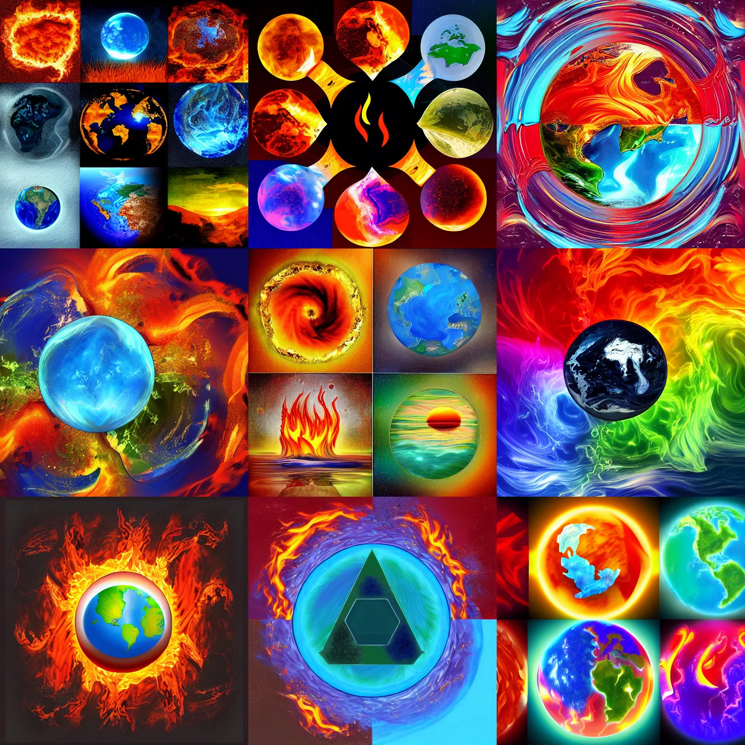 the elements of fire, water, earth, and air, digital | Stable Diffusion ...