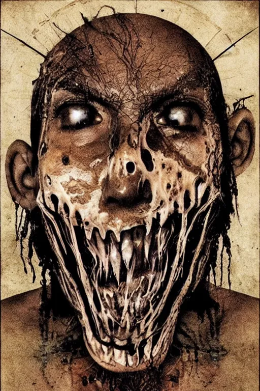 Image similar to a tribal horror faces in the eternal dream of death body, conceptual horror art