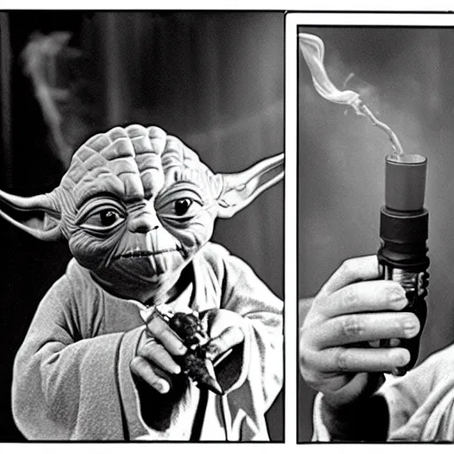 Image similar to Yoda smoking a bong