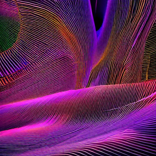 Prompt: photo of data - driven, inspired by refik anadol, three - dimensional, generative structures, multi - coloured, waves spirals, cinematic