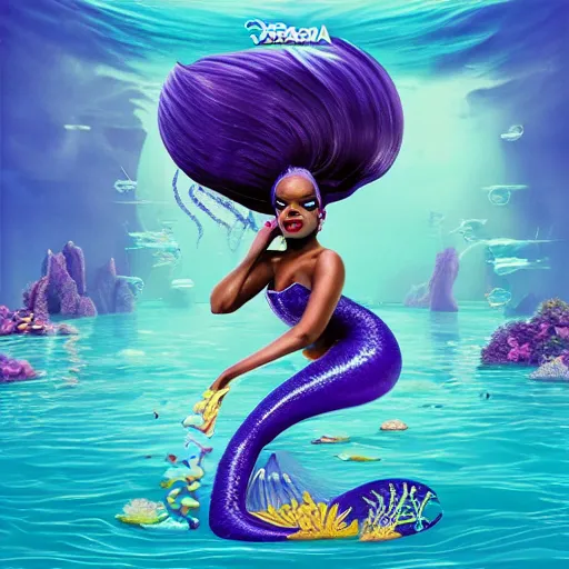 Image similar to azealia banks fantasea ii : the second wave album cover, seapunk 2. 0, yemaya, madre agua, rapunzel mermaid hair