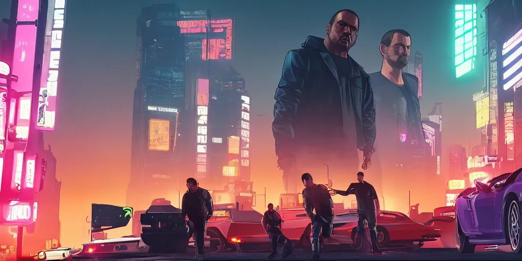 Image similar to grand theft auto GTA V cyberpunk blade runner 2049