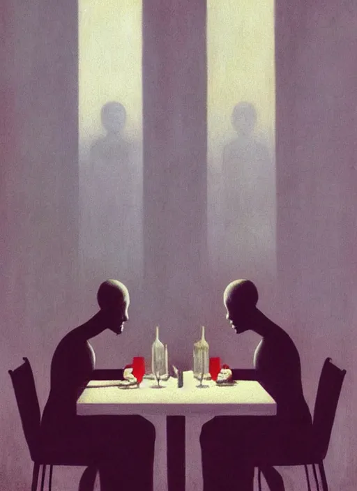 Image similar to faceless people at restaurant Edward Hopper and James Gilleard, Zdzislaw Beksinski highly detailed