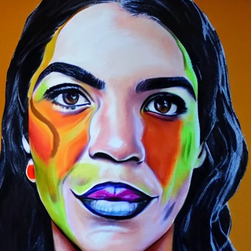 Prompt: Full-body painting of Alexandria Ocasio-Cortez painted by Susan Ruiter