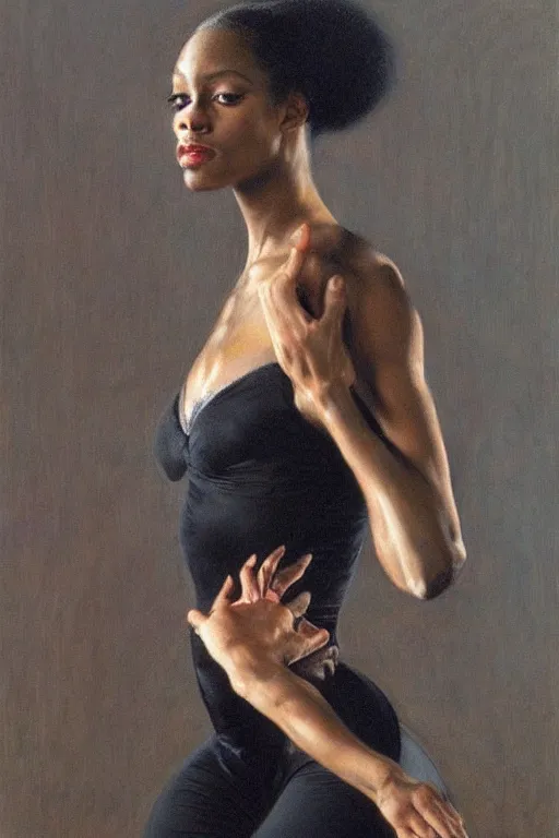 Image similar to portrait of a gorgeous graceful black prima ballerina, by donato giancola and berthold woltze.