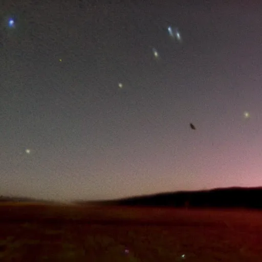Image similar to blurry picture of a thing in the night sky that might be an ufo, home video, photorealistic, bad quality