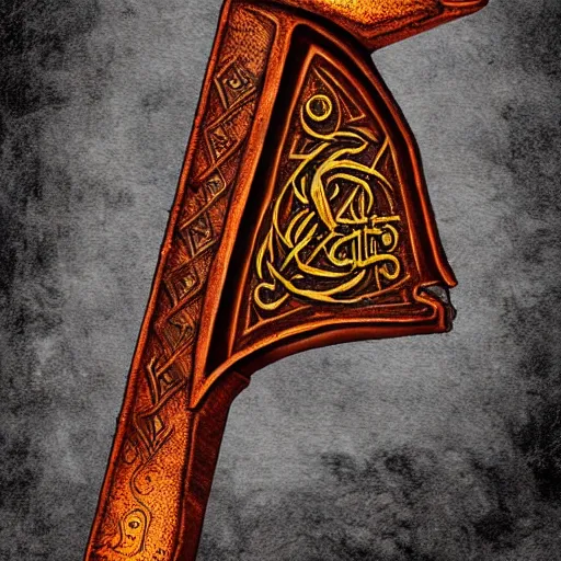 Prompt: copper axe engraved with runes, gothic art, popping color, detailed, eerie, emotional, gothic, highly detailed, incredibly sharp focus, Artstation, deviantart, artgem, insane detail, intense color, vibrant cartoon art, award-winning art, super precise detail, golden ratio, in the style of Pixar and Disney