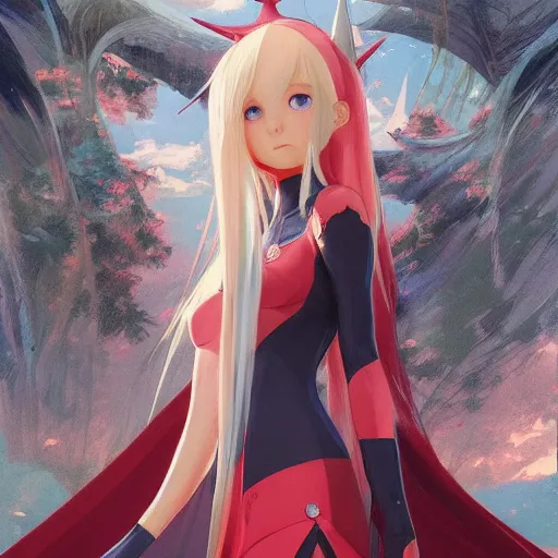 Image similar to Zero Two from Darling in the Franxx, D&D, fantasy, highly detailed, digital painting, artstation, smooth, sharp focus, illustration, art by artgerm and greg rutkowski and alphonse mucha