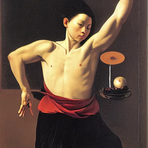 Image similar to caravaggio painting of qigong and tea