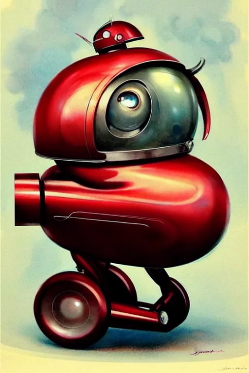 Image similar to ( ( ( ( ( 1 9 5 0 s retro future android robot fat robot snail wagon. muted colors., ) ) ) ) ) by jean - baptiste monge,!!!!!!!!!!!!!!!!!!!!!!!!! chrome red