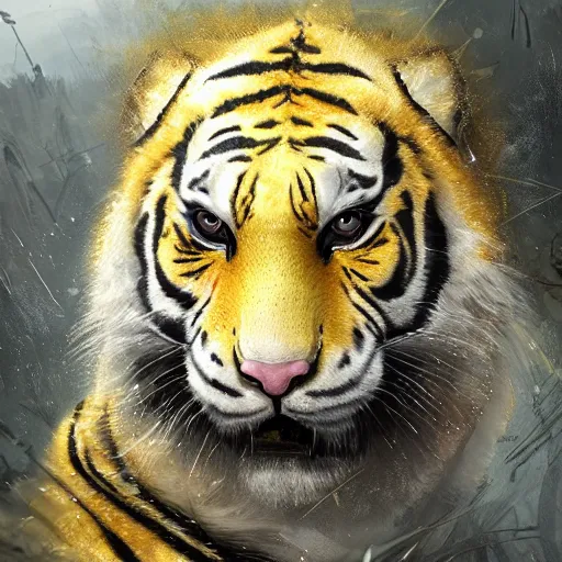 Prompt: a beautfiul award winning aesthetic commission of an antrho albino tiger wearing a yellow-black padded hooded puffer jacket,digital art,art by greg rutkowski,character design by charles bowater,ross tran,photorealistic,detailed face,hyperdetailed,western comic,2021,artstation,deviantart