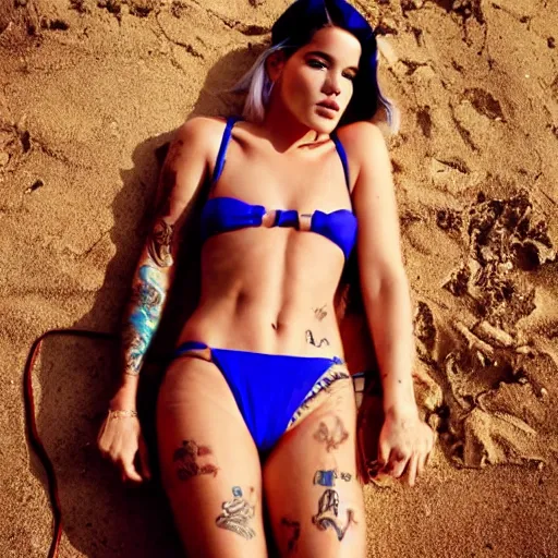 Prompt: halsey in a bikini, hyper realistic