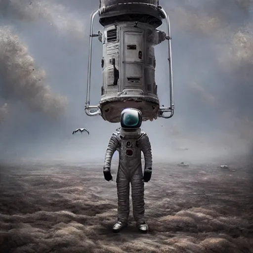 Prompt: michal karcz and tim burton dark surrealism painting of an astronaut., detailed, elegant, intricate, 4 k, renaissance painting