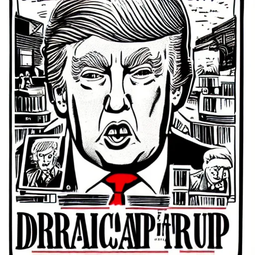 Image similar to a portrait of dONALD tRUMP drawn by Robert Crumb