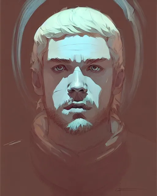 Image similar to portrait lord from game of thrones by atey ghailan, by greg rutkowski, by greg tocchini, by james gilleard, by joe fenton, by kaethe butcher, dynamic lighting, gradient light blue, brown, blonde cream and white color scheme, grunge aesthetic