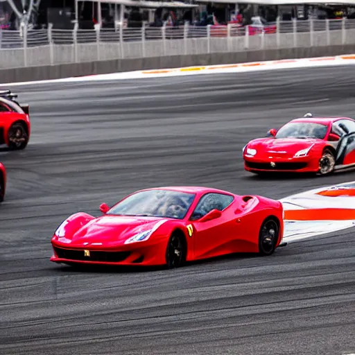 Image similar to ferrari wins in las vegas street circuit. dslr, 8 k, iso 2 0 0 0