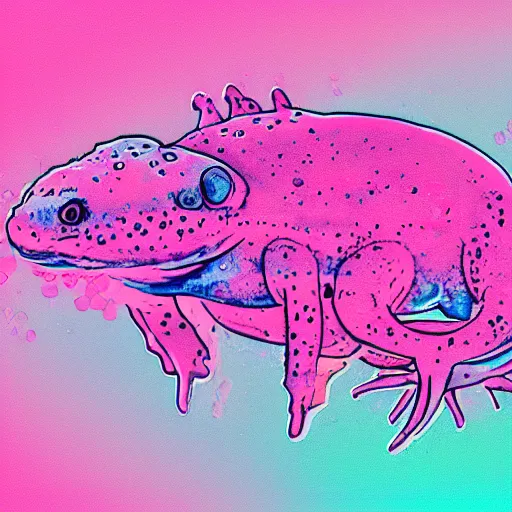 Prompt: an anatomically accurate picture of an axolotl, 3 d illustration, synthwave, pink and blue colors