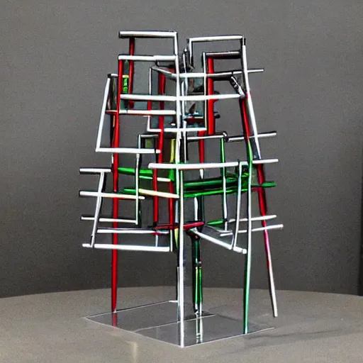 Image similar to chrome wasteland sculpture by piet mondrian