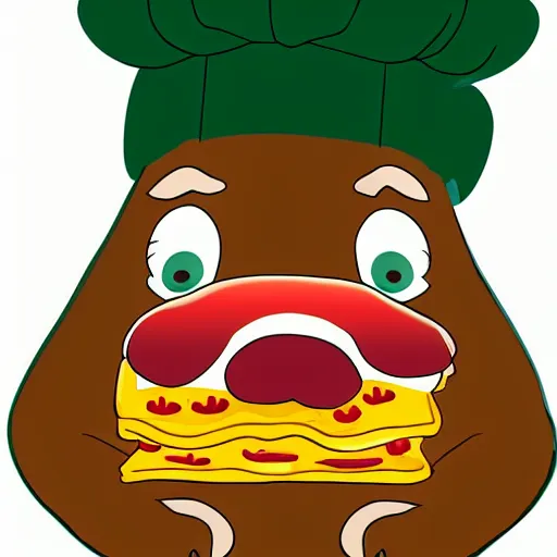 Image similar to cute platypus wearing a chef hat and holding a lasagna into an over, with three basil leaves over the lasagna, pixar style, ultradetailed, 3 d, ratatouille style