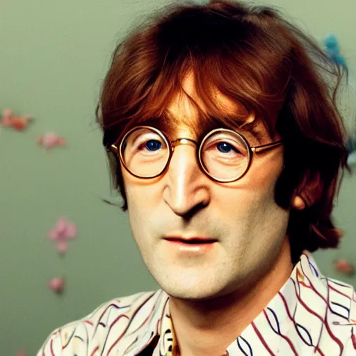 Image similar to John Lennon in a wes Anderson movie, HD, high resolution, hyper realistic, 4k, intricate detail