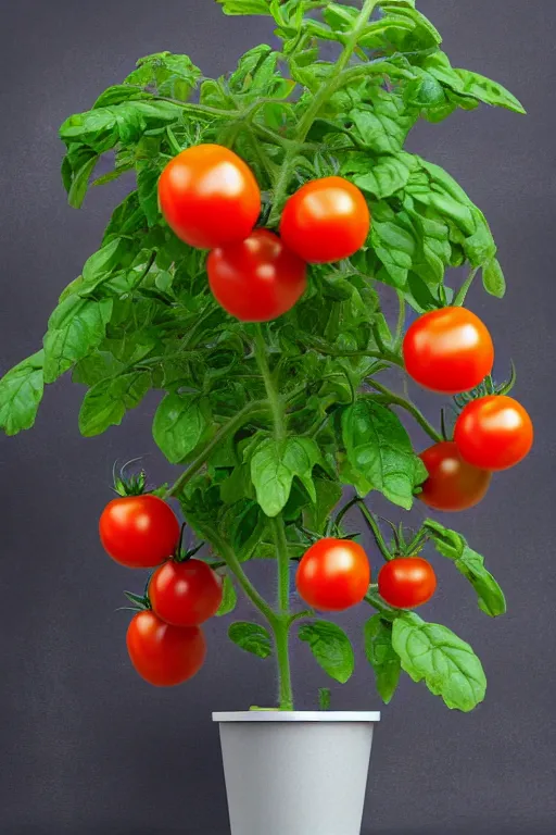 Image similar to a potted tomato plant with an ethernet connection, its leaves and tomatoes form a web developer interface for html 5 iot web 2. 0, high resolution megapixel photograph